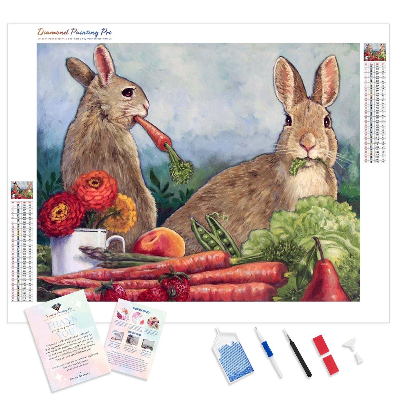 Summer Joy Bunnies | Diamond Painting Kit - Full Drill - Square or Round Diamonds with AB Drills Option