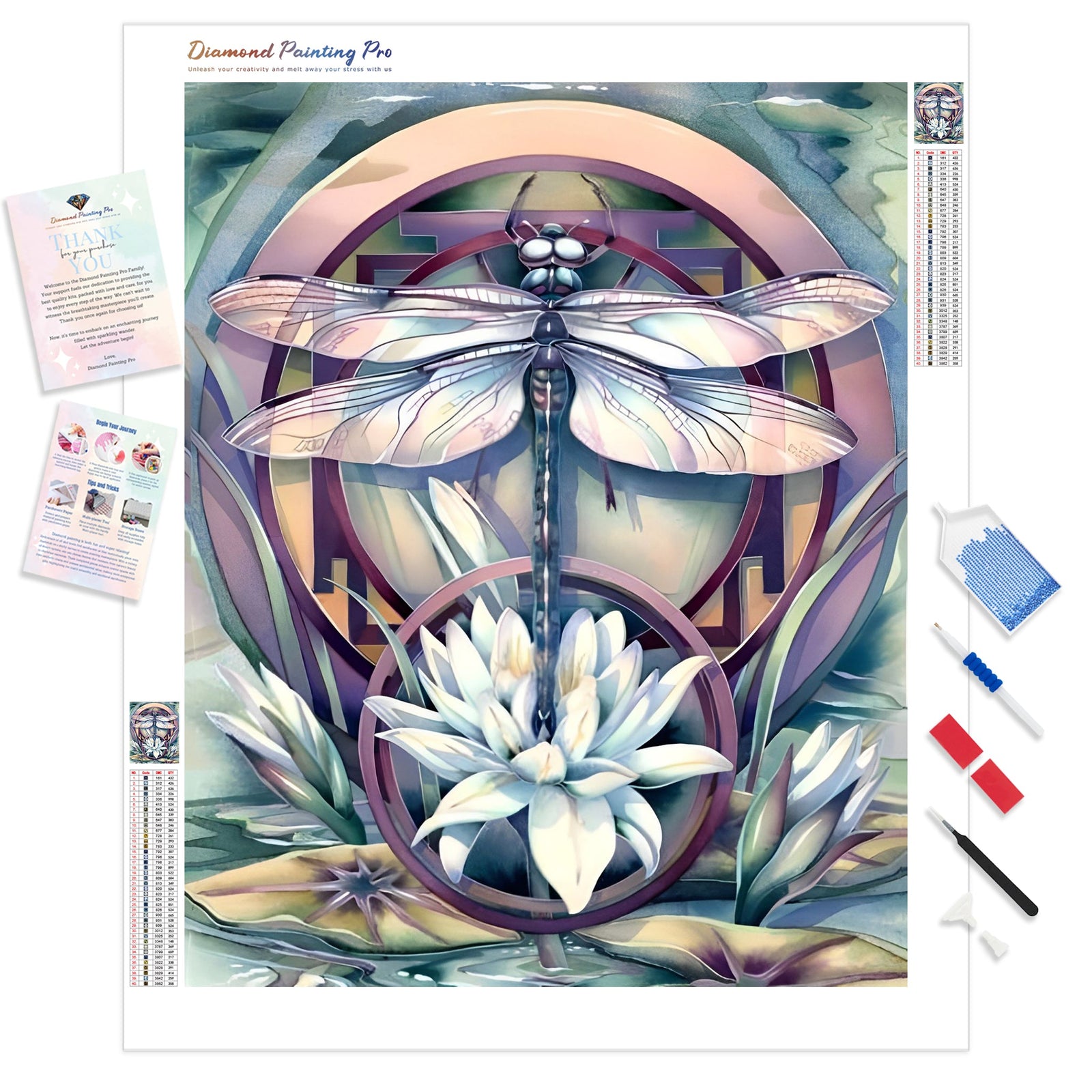 Colorful Dragonfly On The Lotus | Diamond Painting Kit - Full Drill - Square or Round Diamonds with AB Drills Option