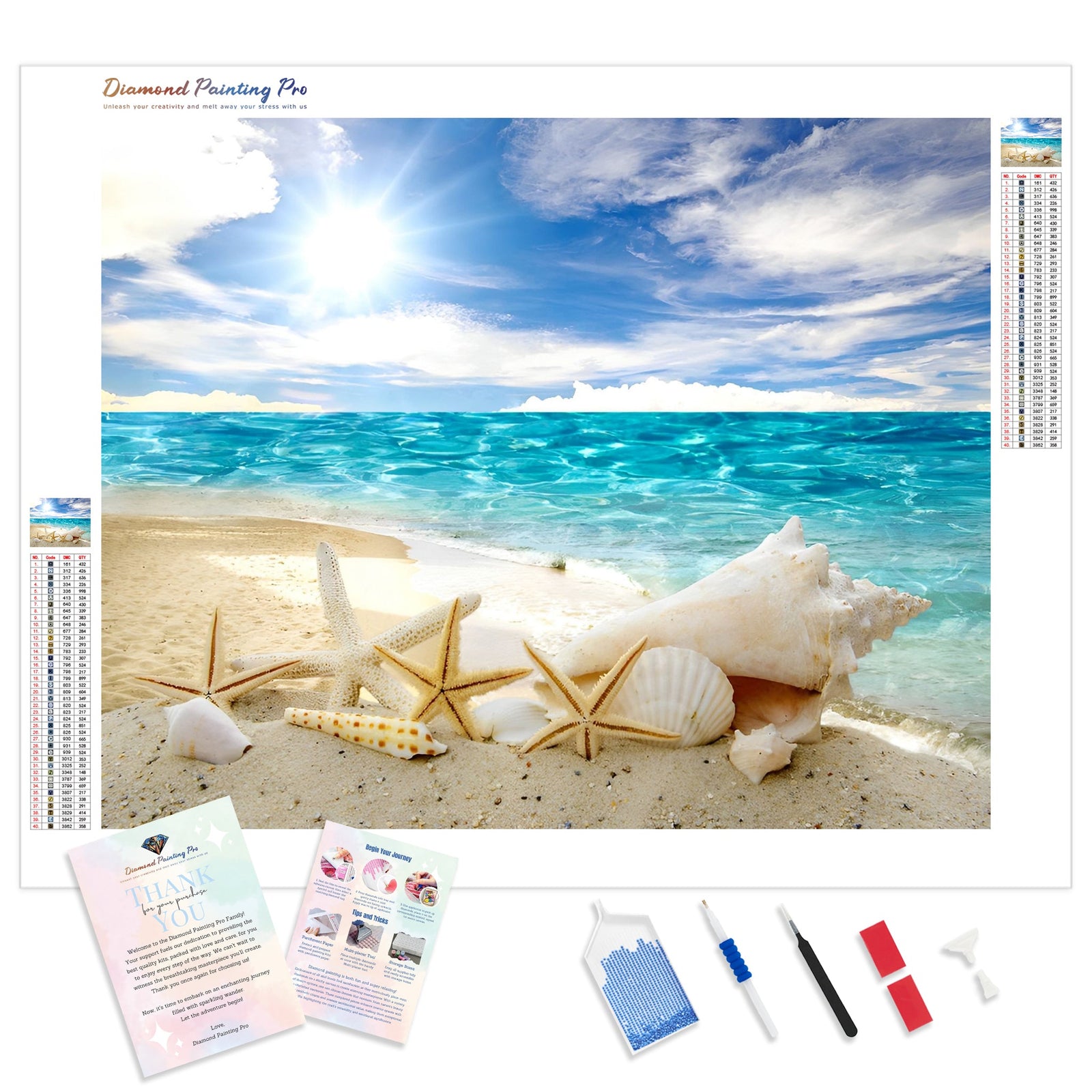 Romantic Starfish Shell Beach Summer | Diamond Painting Kit - Full Drill - Square or Round Diamonds with AB Drills Option