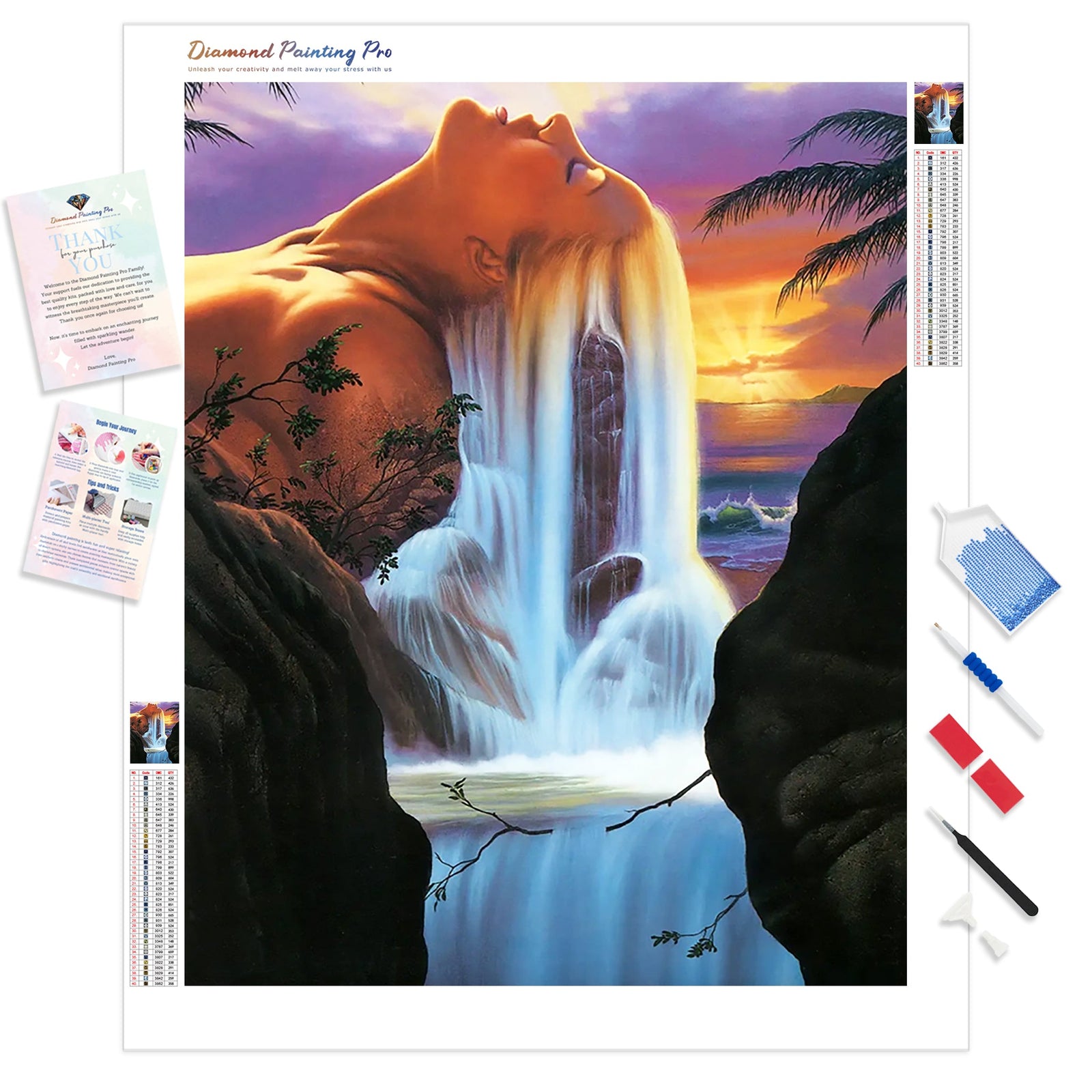 Fantasy Beautiful Girl Hair WaterFall | Diamond Painting Kit - Full Drill - Square or Round Diamonds with AB Drills Option