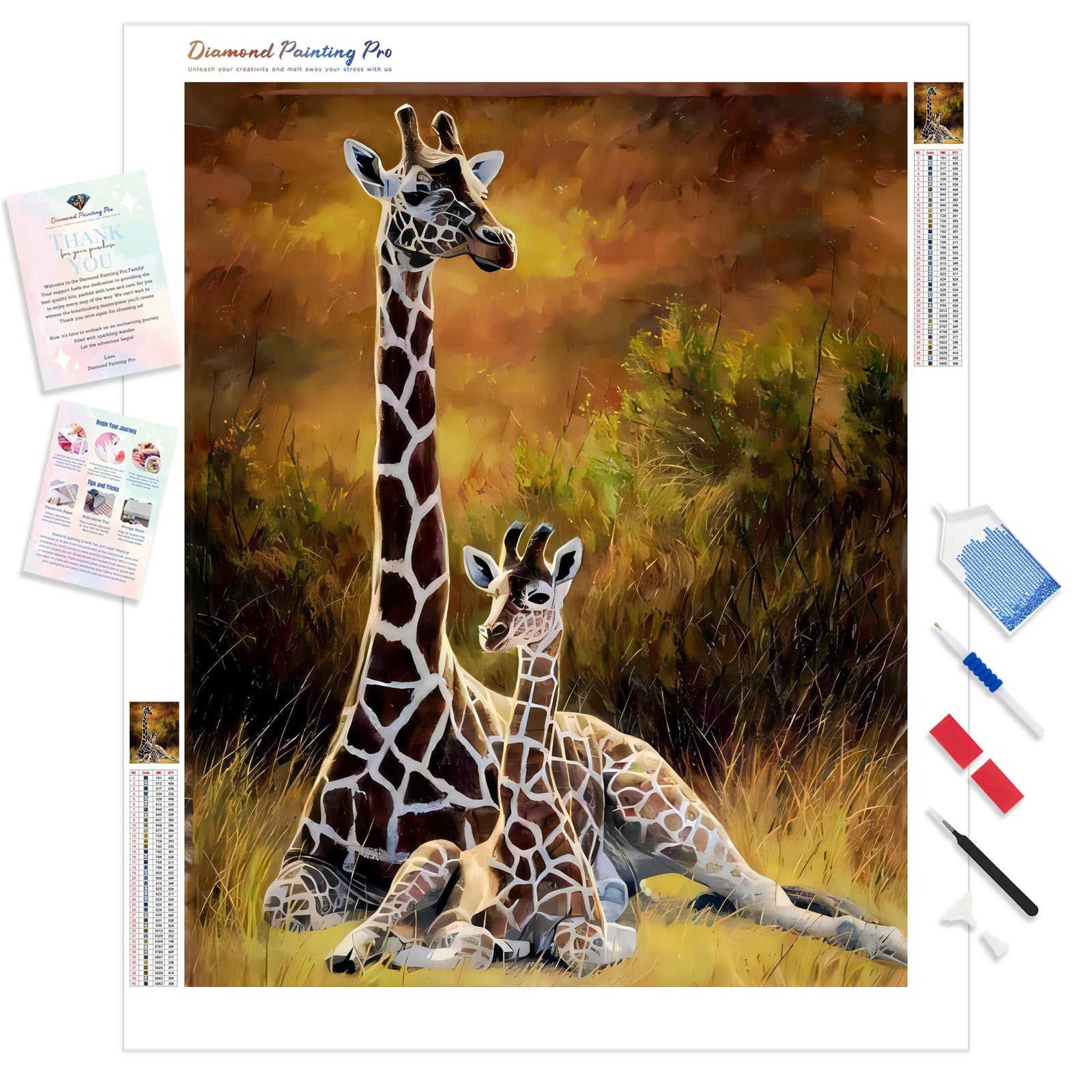 Giraffe Family | Diamond Painting Kit - Full Drill - Square or Round Diamonds with AB Drills Option