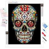 Sugar Skull With Rose Eyes | Diamond Painting Kit - Full Drill - Square or Round Diamonds with AB Drills Option