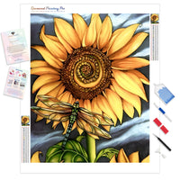 Beautiful Yellow Plant Sunflower Dragonfly | Diamond Painting