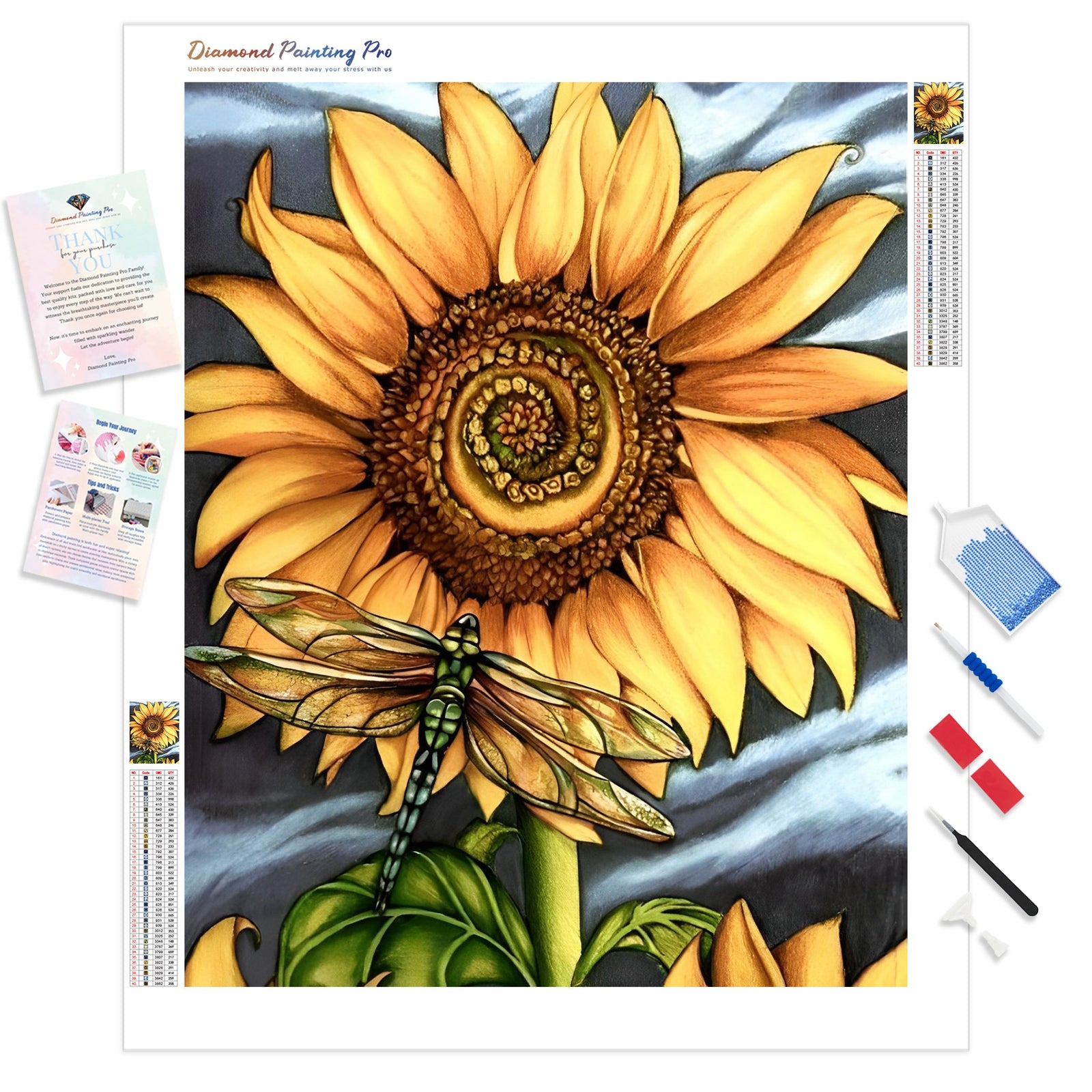 Beautiful Yellow Plant Sunflower Dragonfly | Diamond Painting Kit - Full Drill - Square or Round Diamonds with AB Drills Option