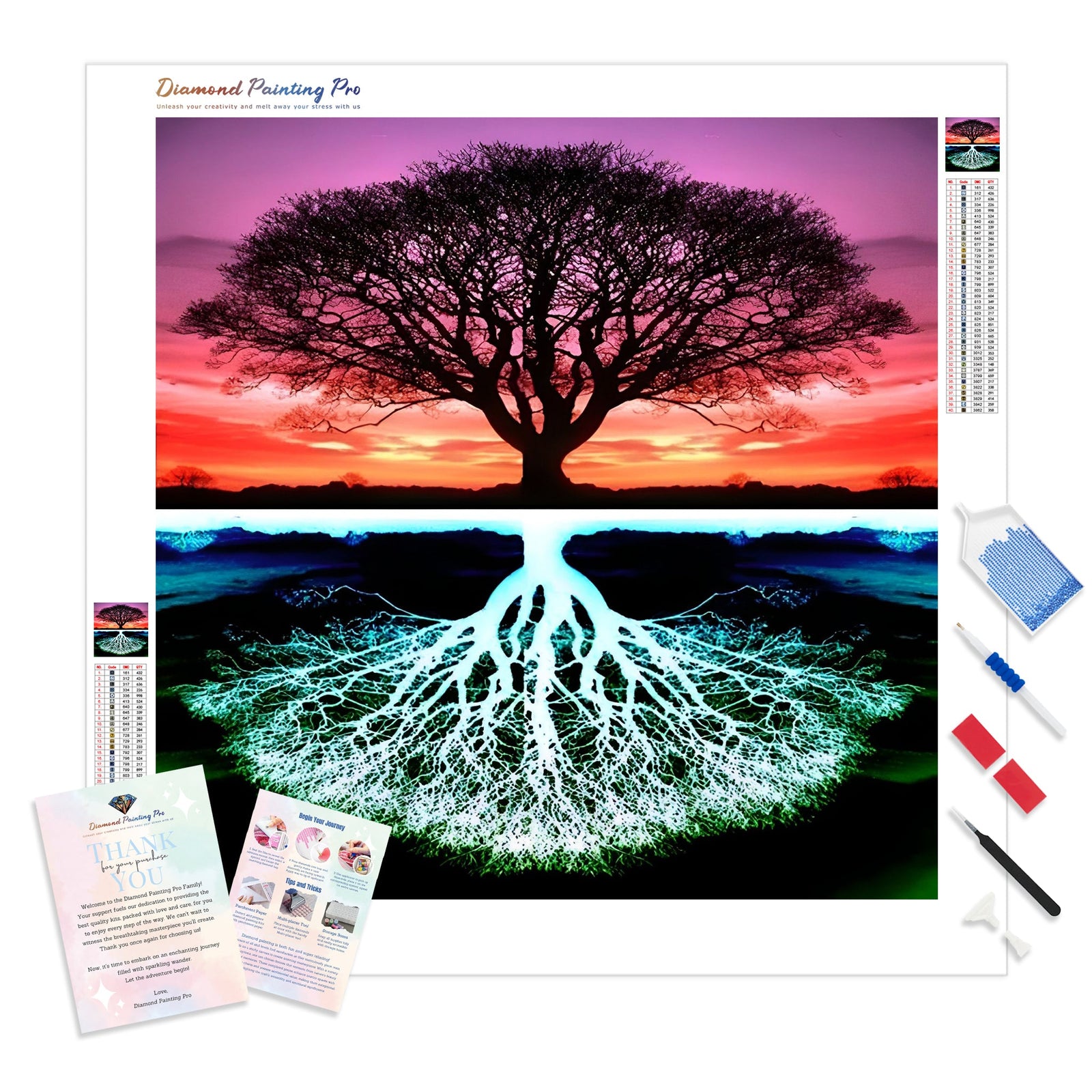 Colorful Fantasy Tree Different Reflection | Diamond Painting Kit - Full Drill - Square or Round Diamonds with AB Drills Option