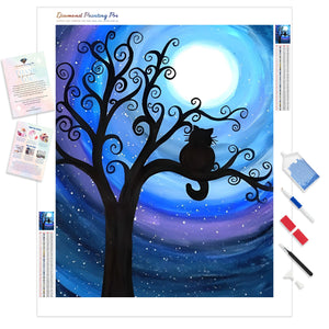 Dream Cartoon Moon Cat Tree | Diamond Painting