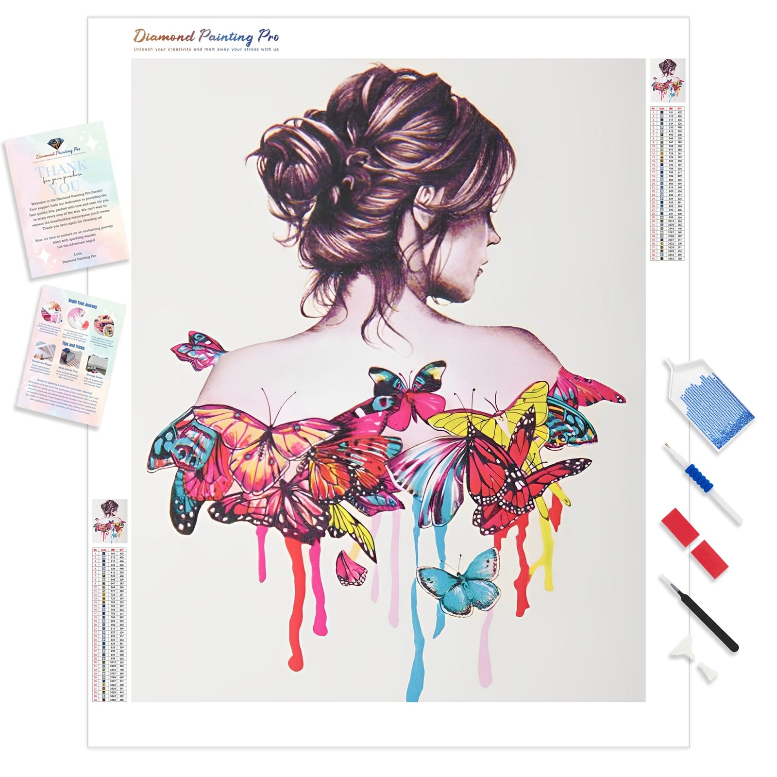 Lady With Butterflies | Diamond Painting Kit - Full Drill - Square or Round Diamonds with AB Drills Option