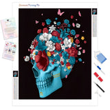 Blue Skull With Flowers | Diamond Painting Kit - Full Drill - Square or Round Diamonds with AB Drills Option