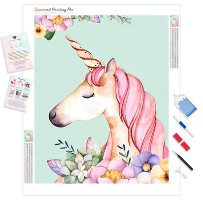 Colorful Cartoon Flower Unicorn | Diamond Painting Kit - Full Drill - Square or Round Diamonds with AB Drills Option