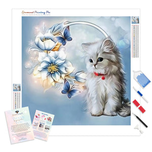 Cute Cat Flower Butterfly | Diamond Painting