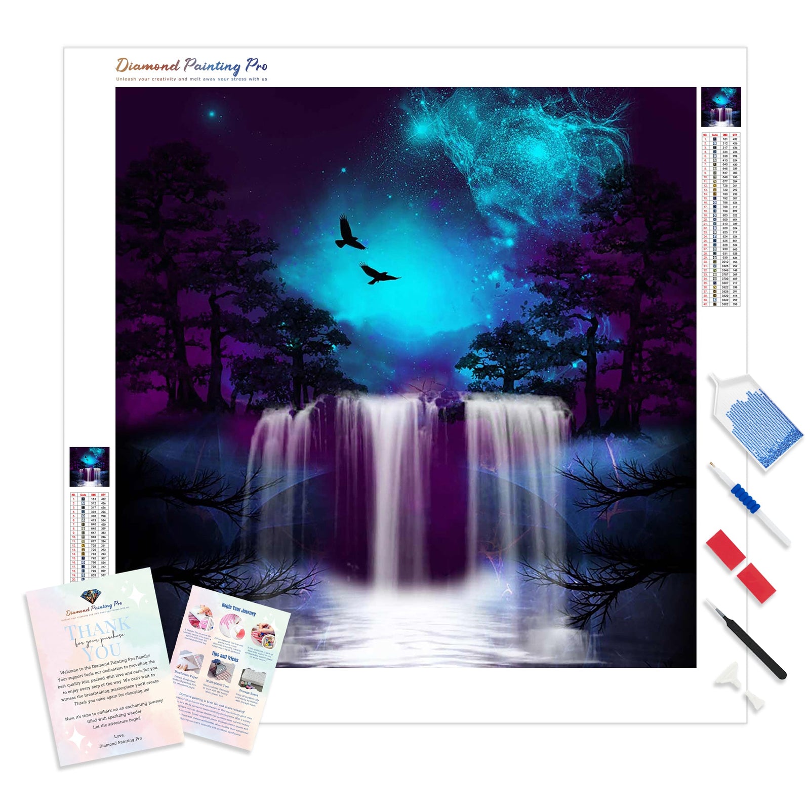 Fantastic Night Butterfly Waterfall | Diamond Painting Kit - Full Drill - Square or Round Diamonds with AB Drills Option