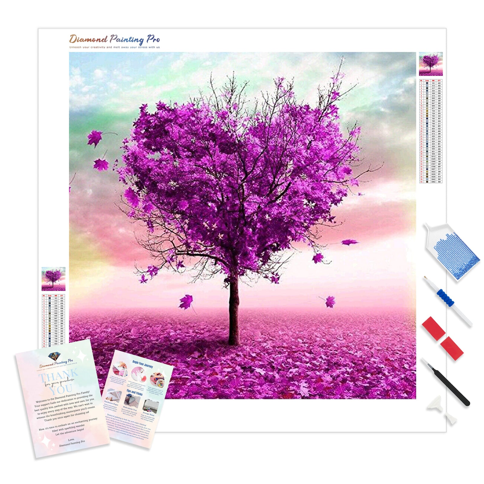 Fantasy Purple Heart Tree | Diamond Painting Kit - Full Drill - Square or Round Diamonds with AB Drills Option