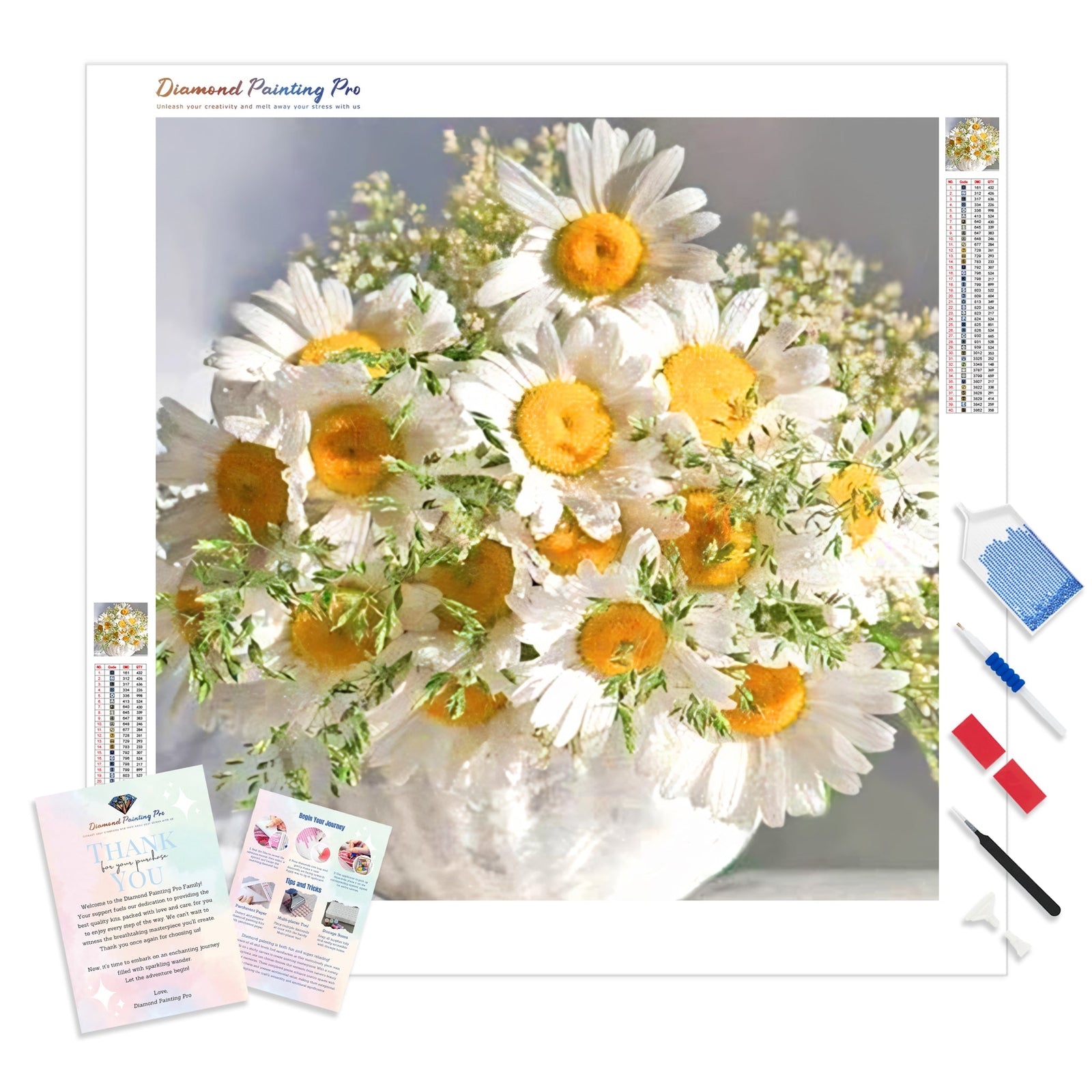 Cherap Decor White Yellow Flower | Diamond Painting Kit - Full Drill - Square or Round Diamonds with AB Drills Option