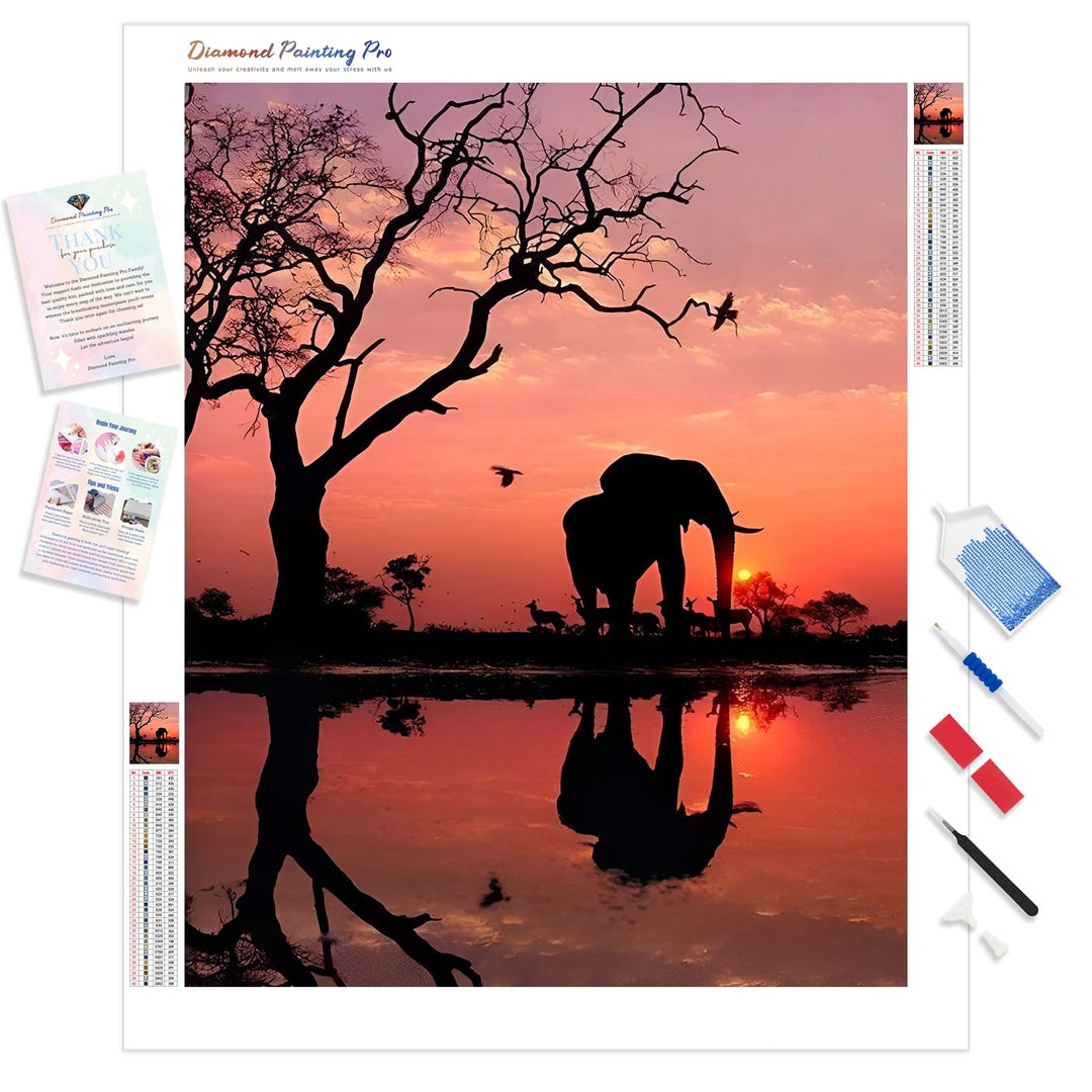 Sunset Landscape Elephant | Diamond Painting