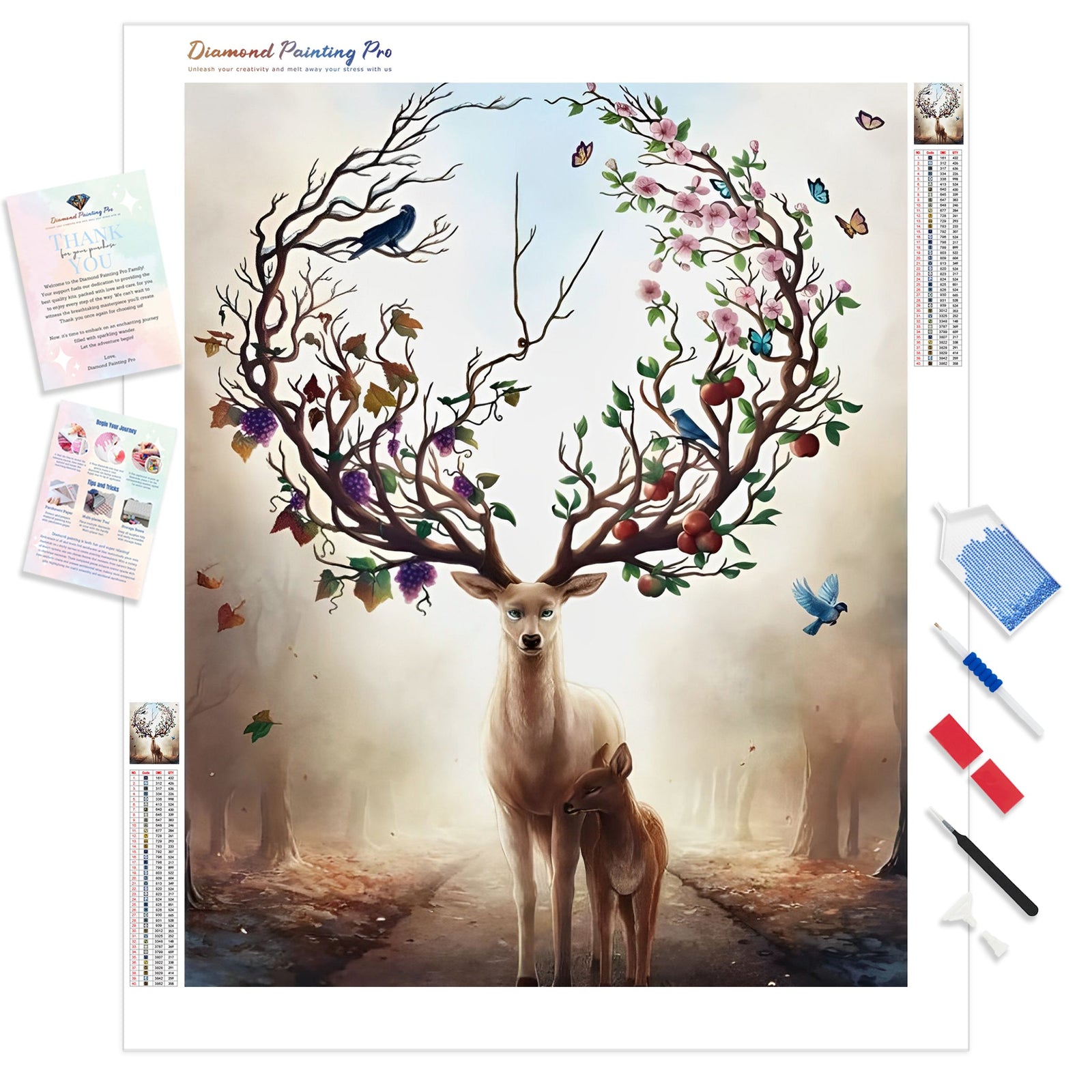 Fantasy Lovely Deer Butterfly Horn | Diamond Painting Kit - Full Drill - Square or Round Diamonds with AB Drills Option