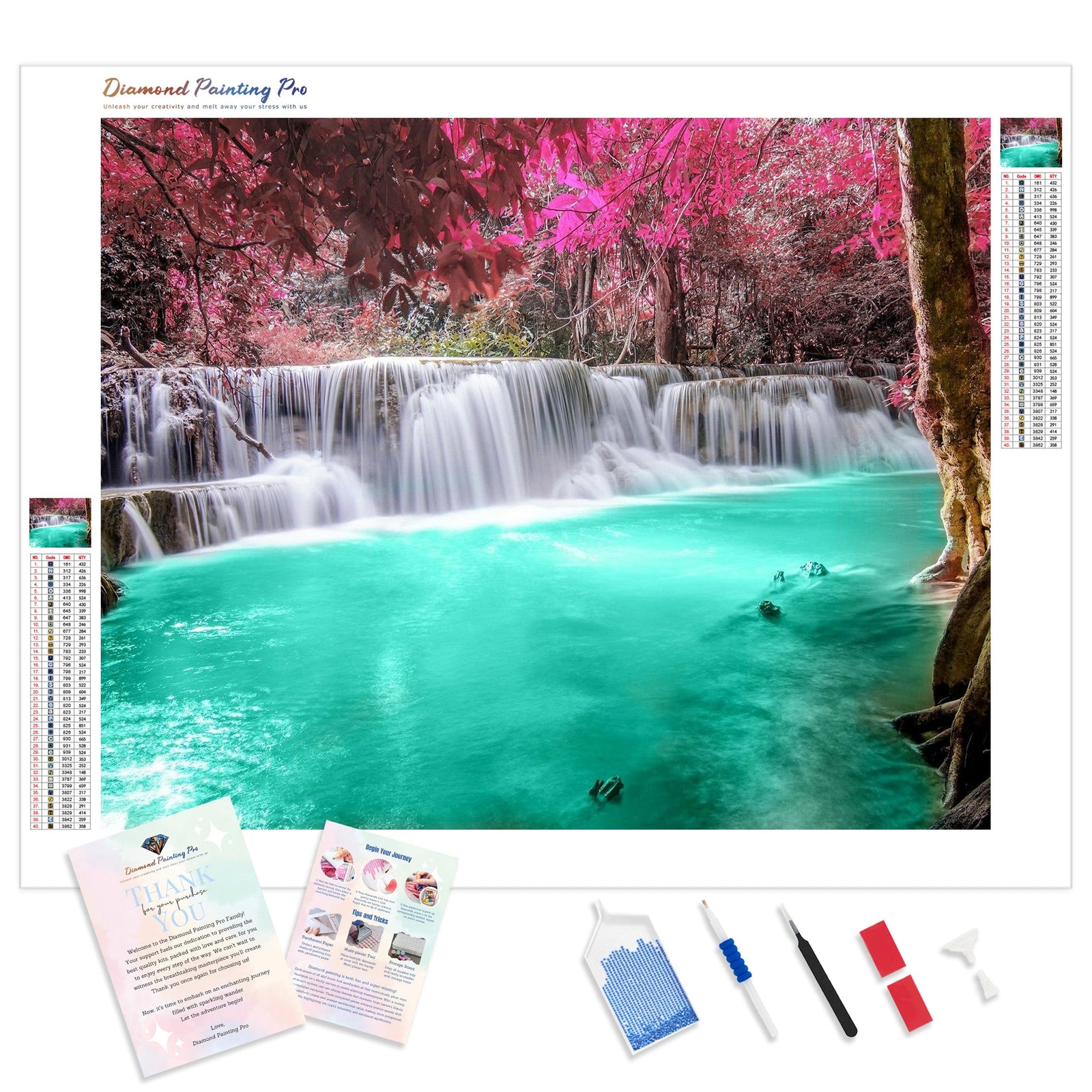 Pure Tree Waterfalls Lake | Diamond Painting Kit - Full Drill - Square or Round Diamonds with AB Drills Option