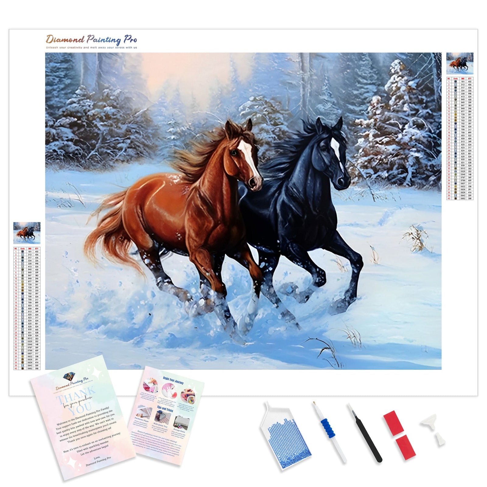 Winter Animal Running Horses | Diamond Painting Kit - Full Drill - Square or Round Diamonds with AB Drills Option