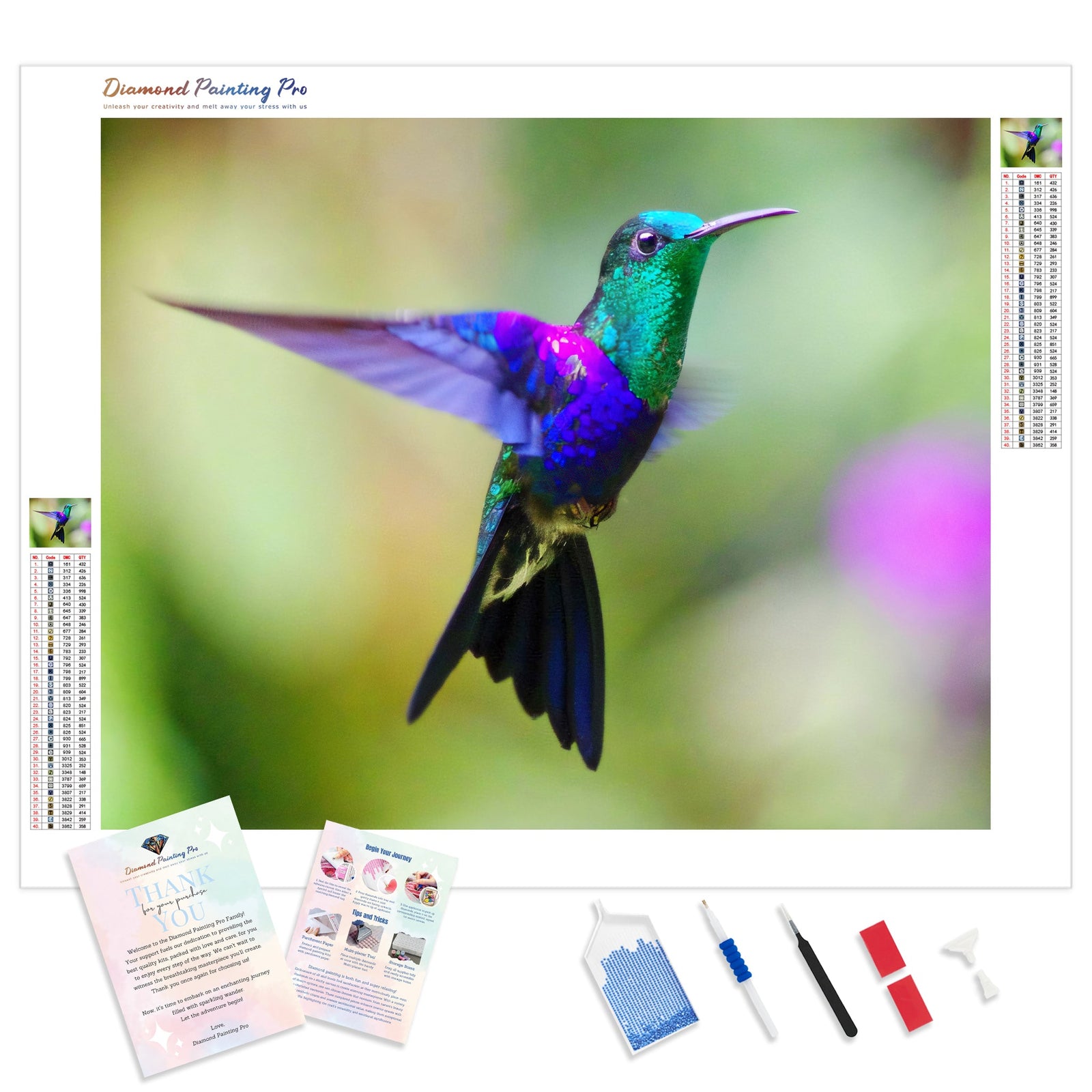 Blue Headed Hummingbird | Diamond Painting Kit - Full Drill - Square or Round Diamonds with AB Drills Option