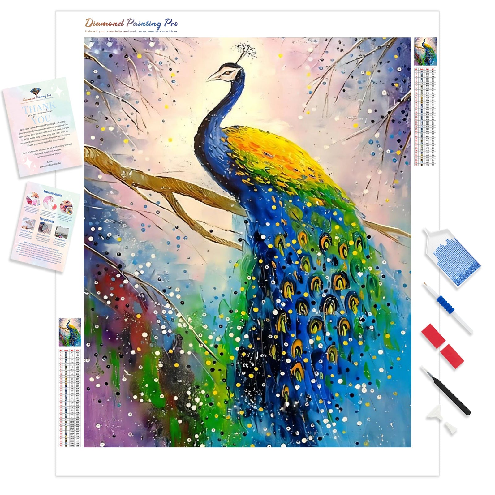 Colorful Peacock | Diamond Painting Kit - Full Drill - Square or Round Diamonds with AB Drills Option