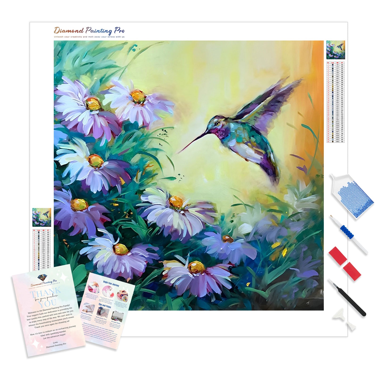 Hummingbird and Daisies | Diamond Painting Kit - Full Drill - Square or Round Diamonds with AB Drills Option