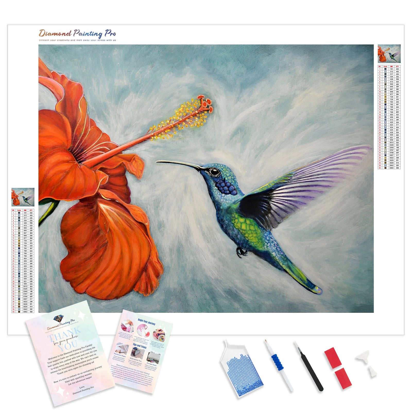 Blue Hummingbird and Flower | Diamond Painting Kit - Full Drill - Square or Round Diamonds with AB Drills Option