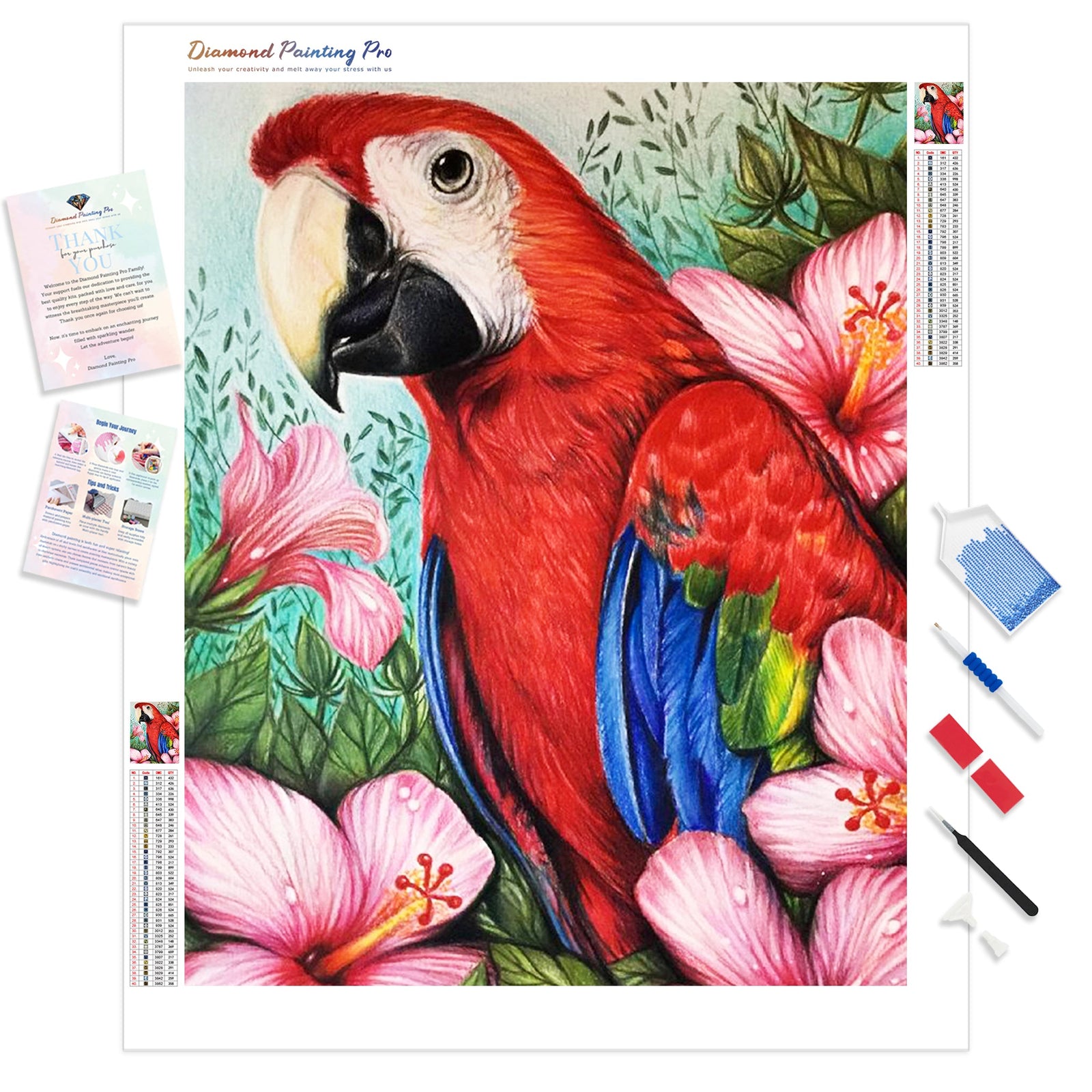 Parrot Flowers | Diamond Painting Kit - Full Drill - Square or Round Diamonds with AB Drills Option