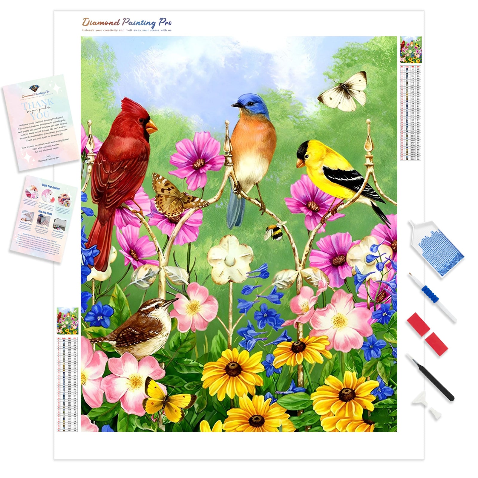 Spring Birds Flowers | Diamond Painting Kit - Full Drill - Square or Round Diamonds with AB Drills Option