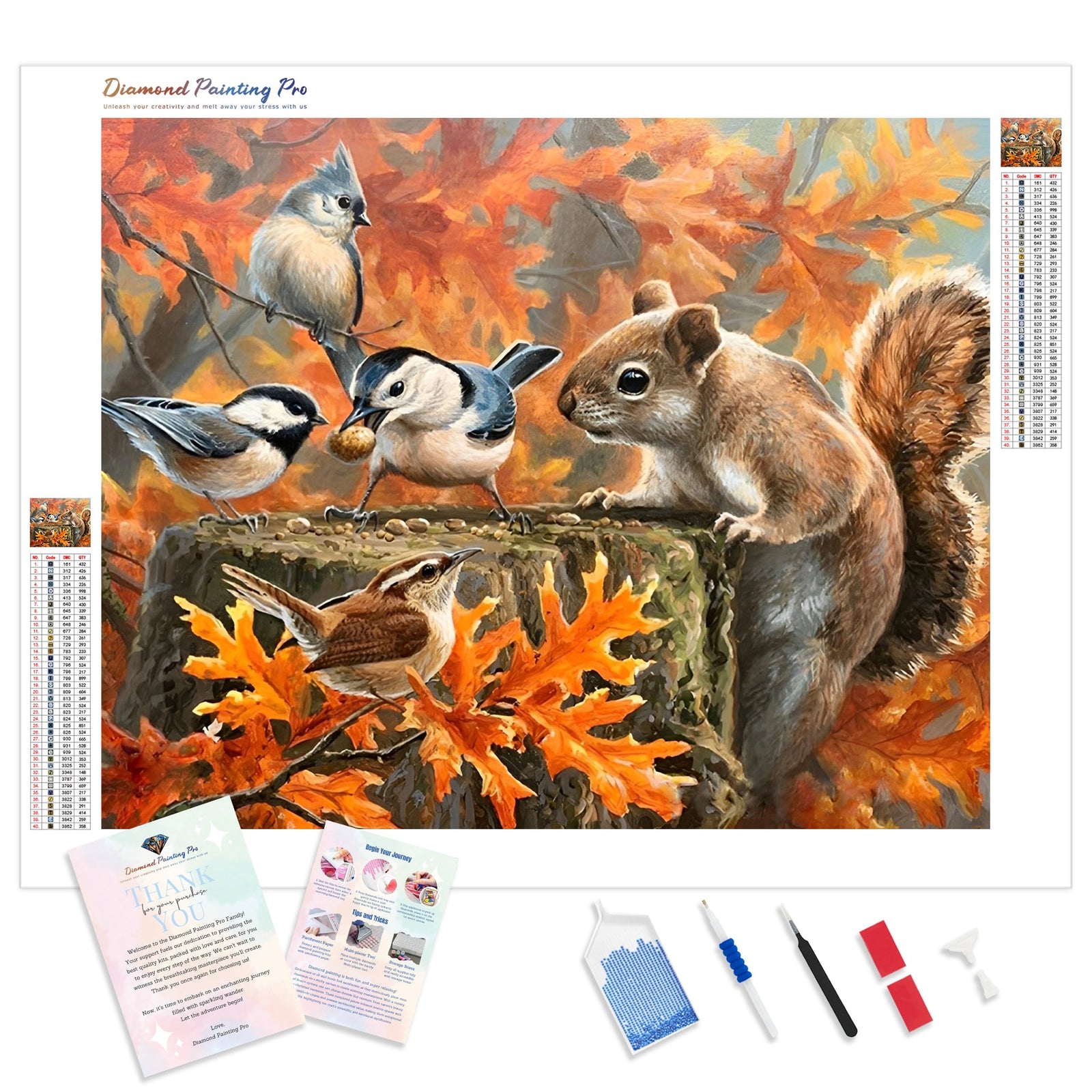 Squirrel With Birds | Diamond Painting Kit - Full Drill - Square or Round Diamonds with AB Drills Option