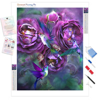 Hummingbird and Purple Rose | Diamond Painting