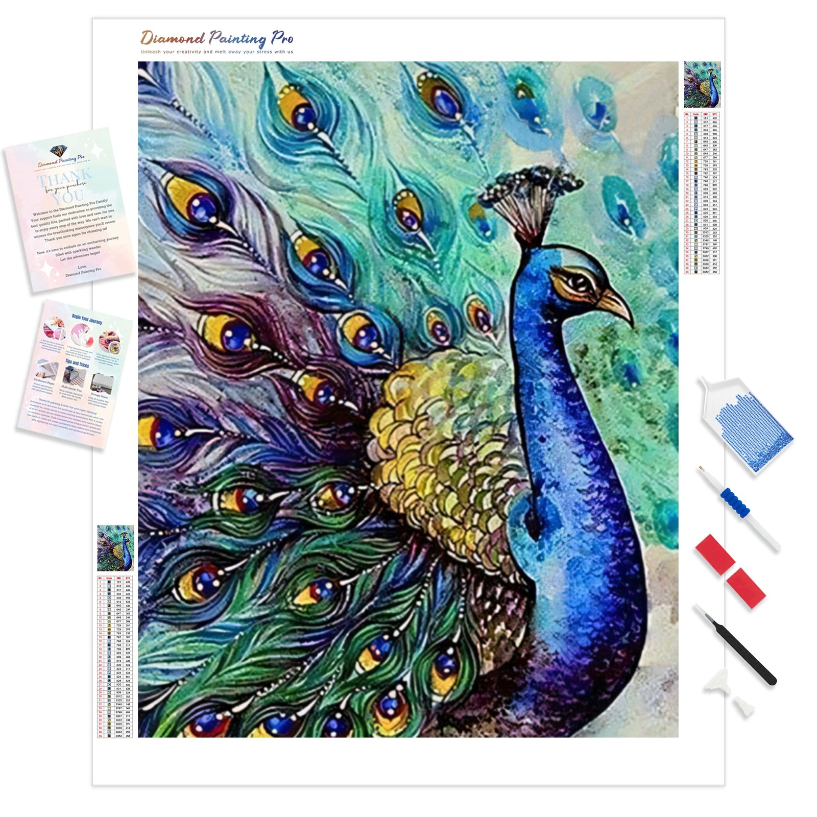 Peacock Showcase | Diamond Painting Kit - Full Drill - Square or Round Diamonds with AB Drills Option