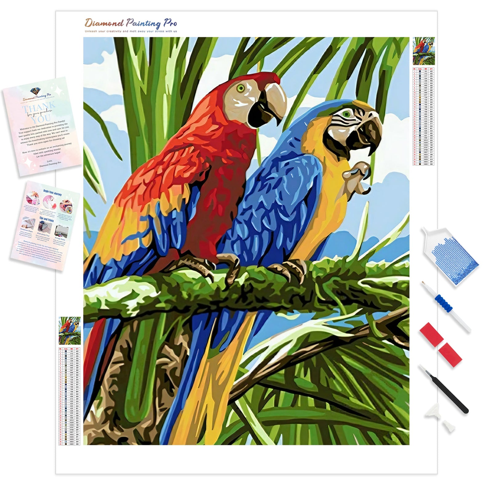 Parrot Couple | Diamond Painting Kit - Full Drill - Square or Round Diamonds with AB Drills Option