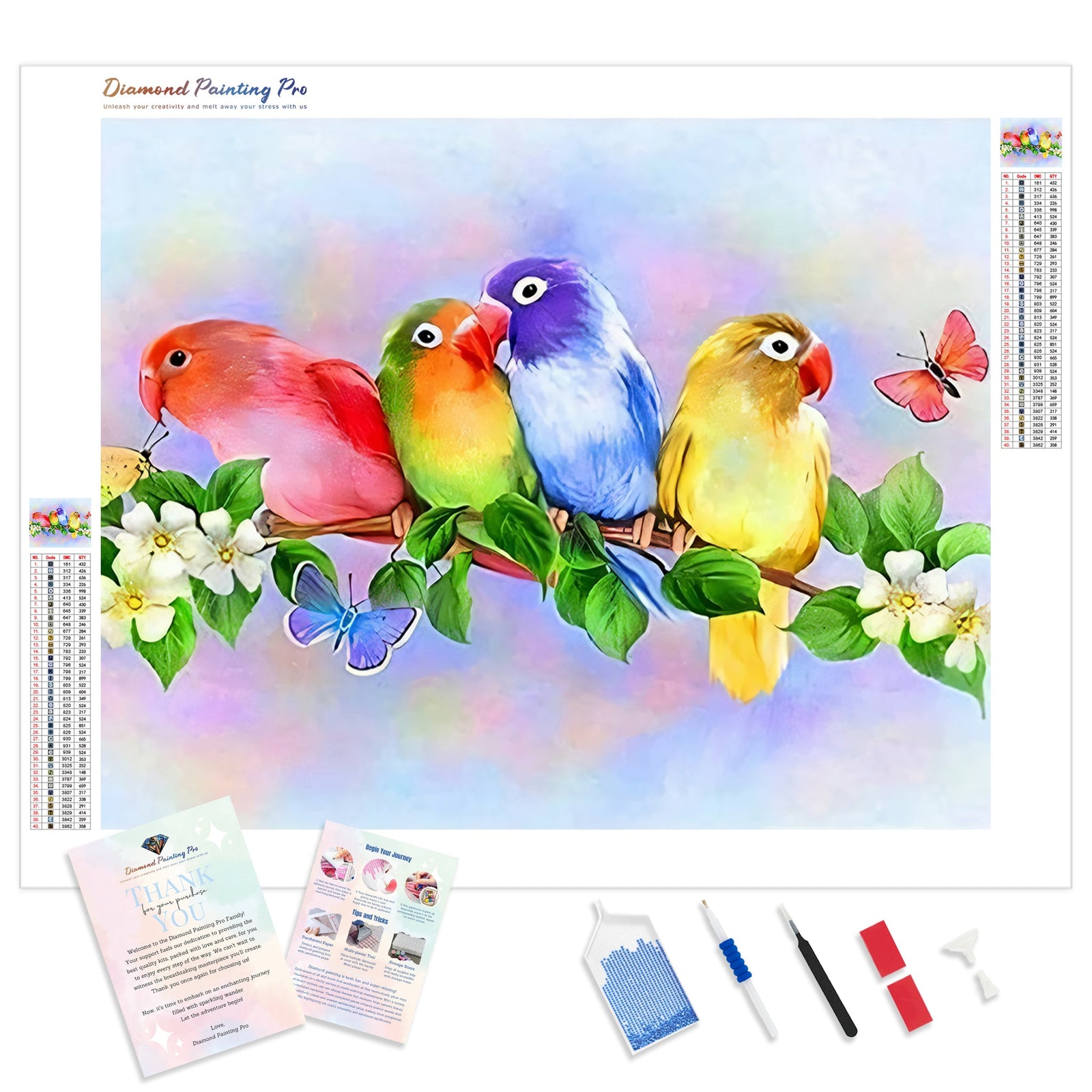 Colorful Birds | Diamond Painting Kit - Full Drill - Square or Round Diamonds with AB Drills Option