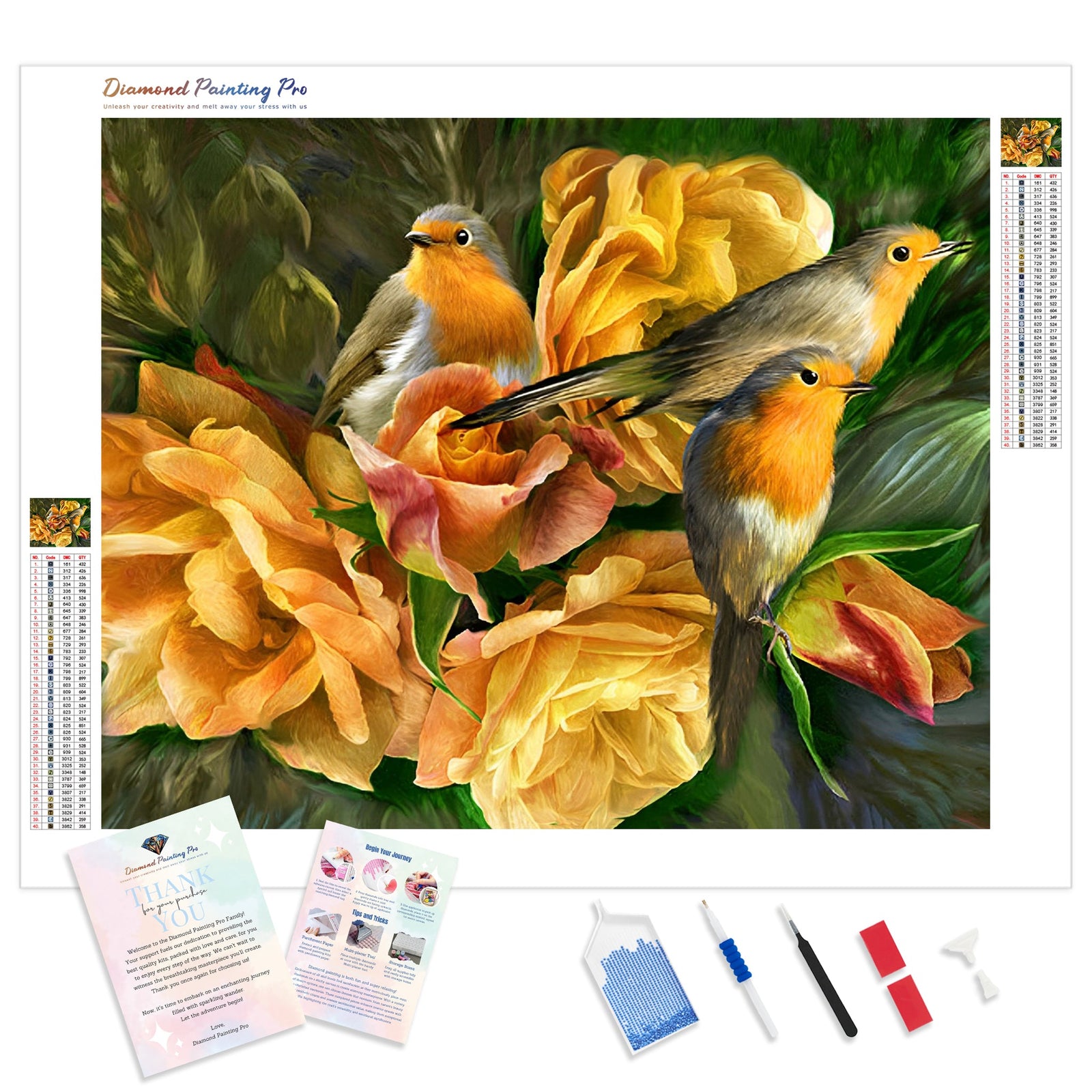 Roses and Birds | Diamond Painting Kit - Full Drill - Square or Round Diamonds with AB Drills Option