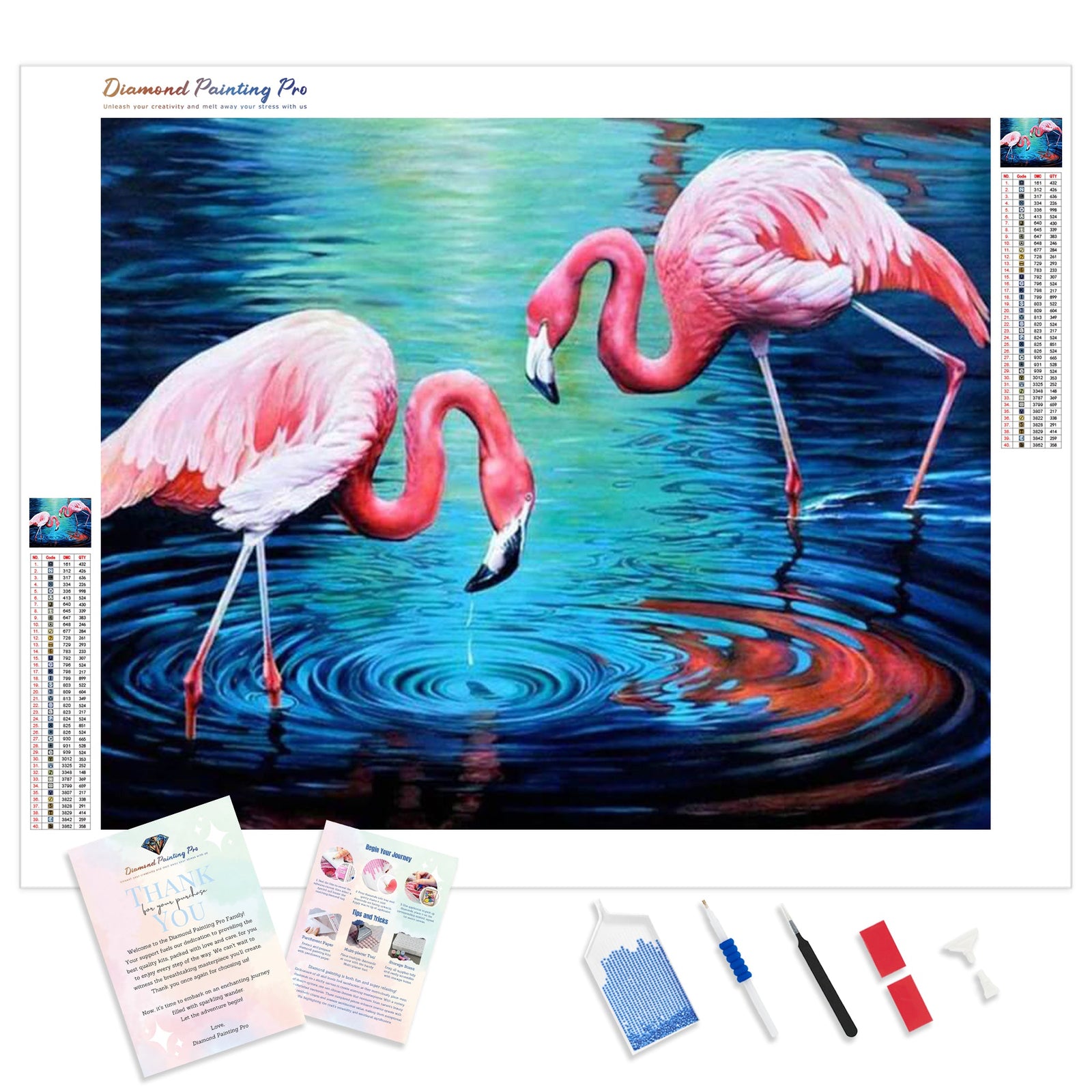 Flamingos in the water | Diamond Painting Kit - Full Drill - Square or Round Diamonds with AB Drills Option