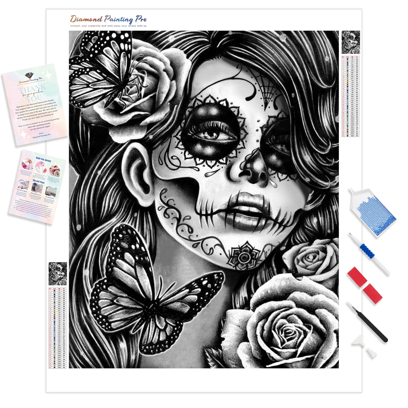 Black and White Skull Girl | Diamond Painting Kit - Full Drill - Square or Round Diamonds with AB Drills Option