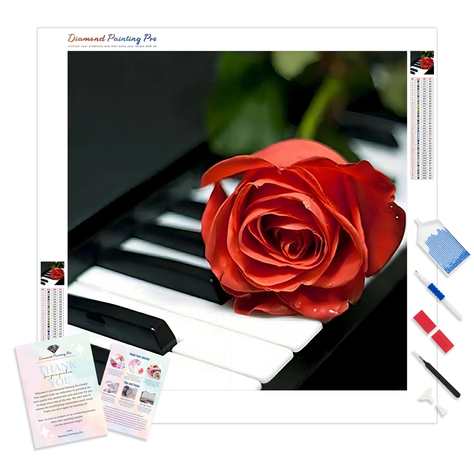 Black Piano Flower | Diamond Painting Kit - Full Drill - Square or Round Diamonds with AB Drills Option