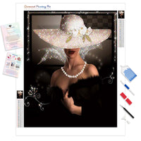 Lady in Black Dress and White Hat | Diamond Painting