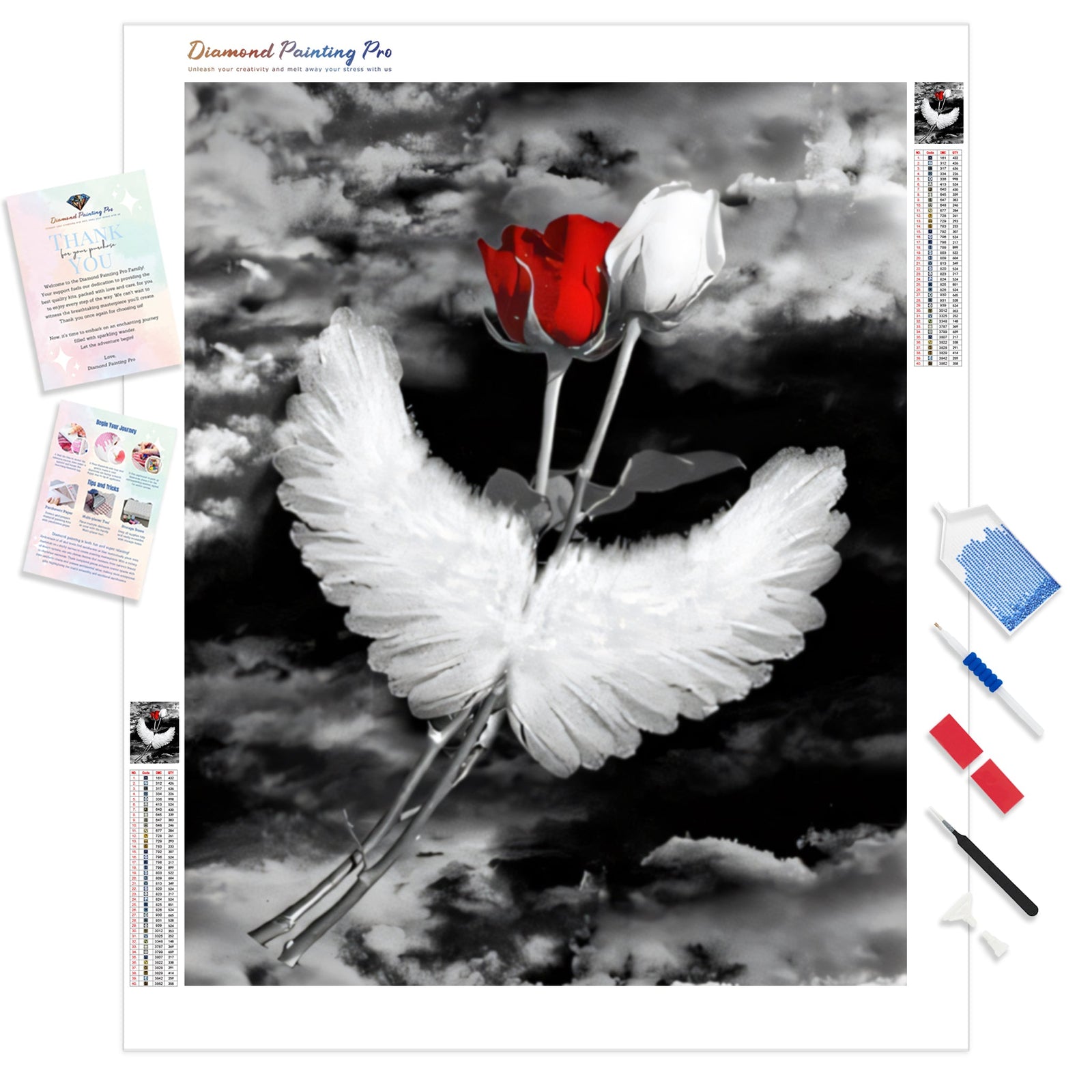 Red and White Rose with Wings | Diamond Painting Kit - Full Drill - Square or Round Diamonds with AB Drills Option