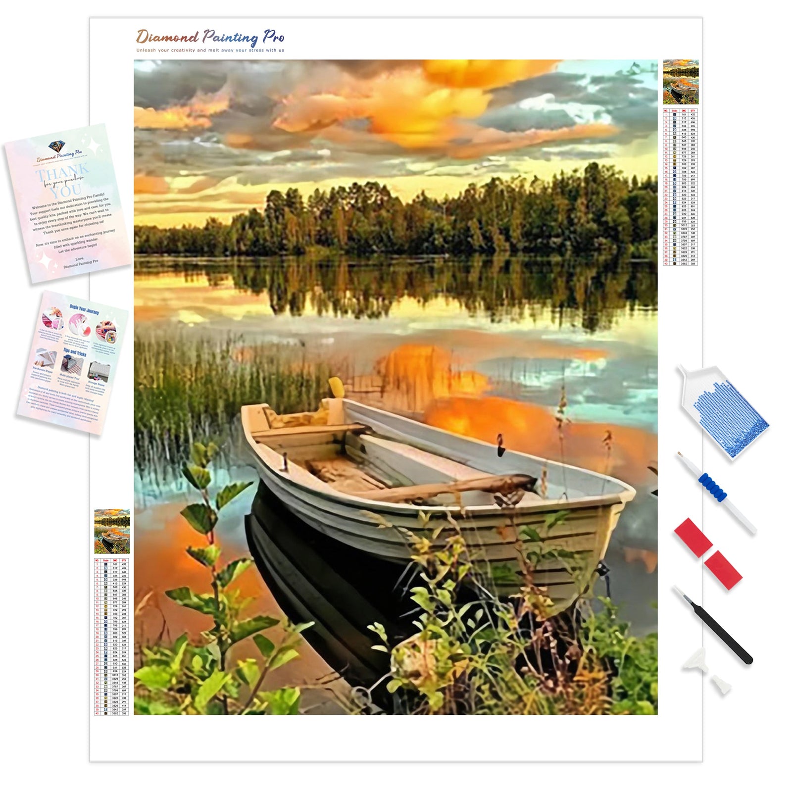 Boat Reflections | Diamond Painting Kit - Full Drill - Square or Round Diamonds with AB Drills Option