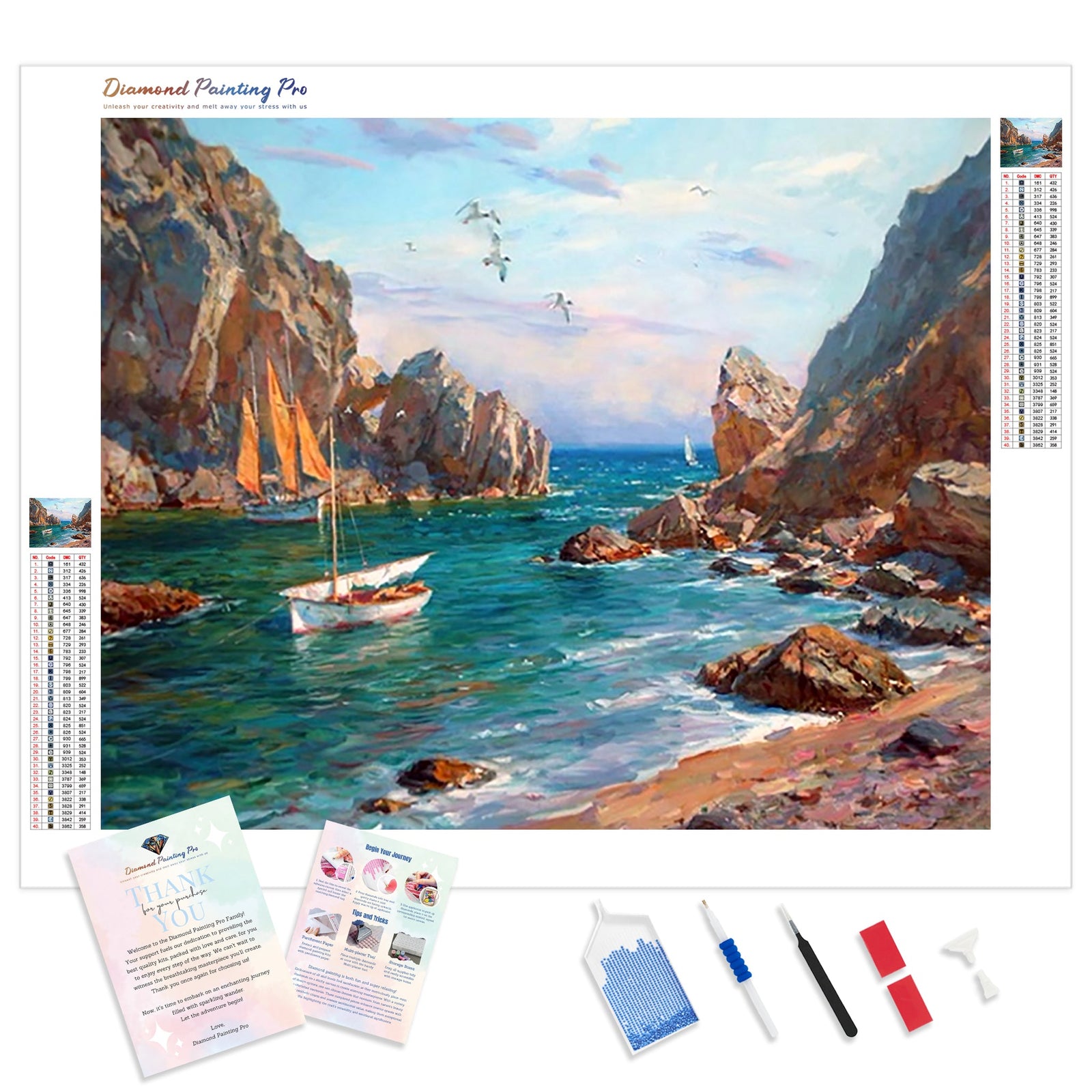 Ocean Breeze Boats | Diamond Painting Kit - Full Drill - Square or Round Diamonds with AB Drills Option