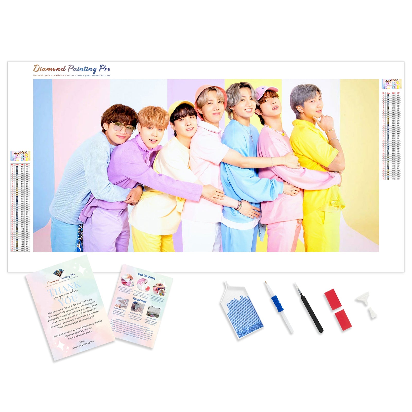 BTS in Pastel | Diamond Painting Kit - Full Drill - Square or Round Diamonds with AB Drills Option