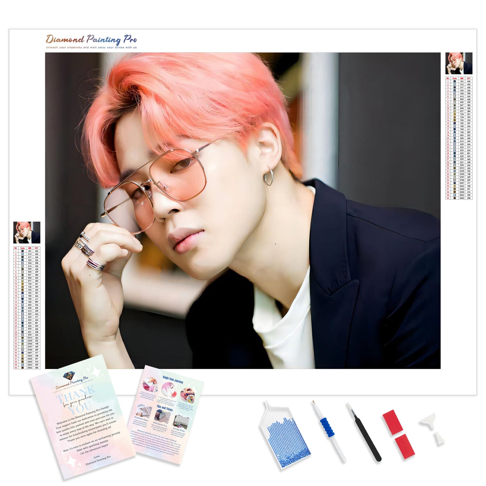 BTS Jimin with Pink Hair | Diamond Painting Kit - Full Drill - Square or Round Diamonds with AB Drills Option