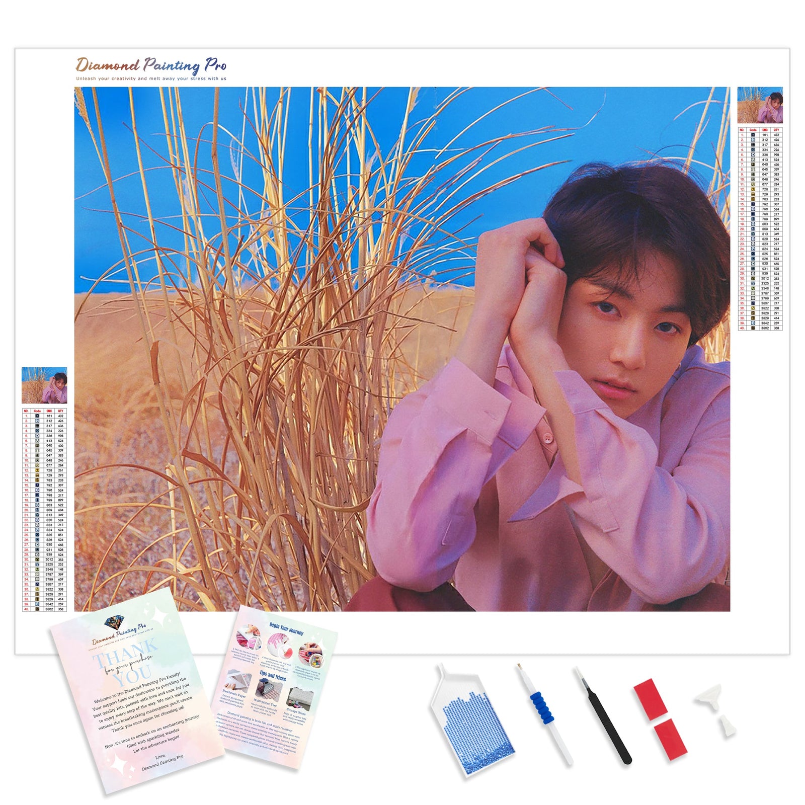 Jungkook BTS in Pink | Diamond Painting Kit - Full Drill - Square or Round Diamonds with AB Drills Option