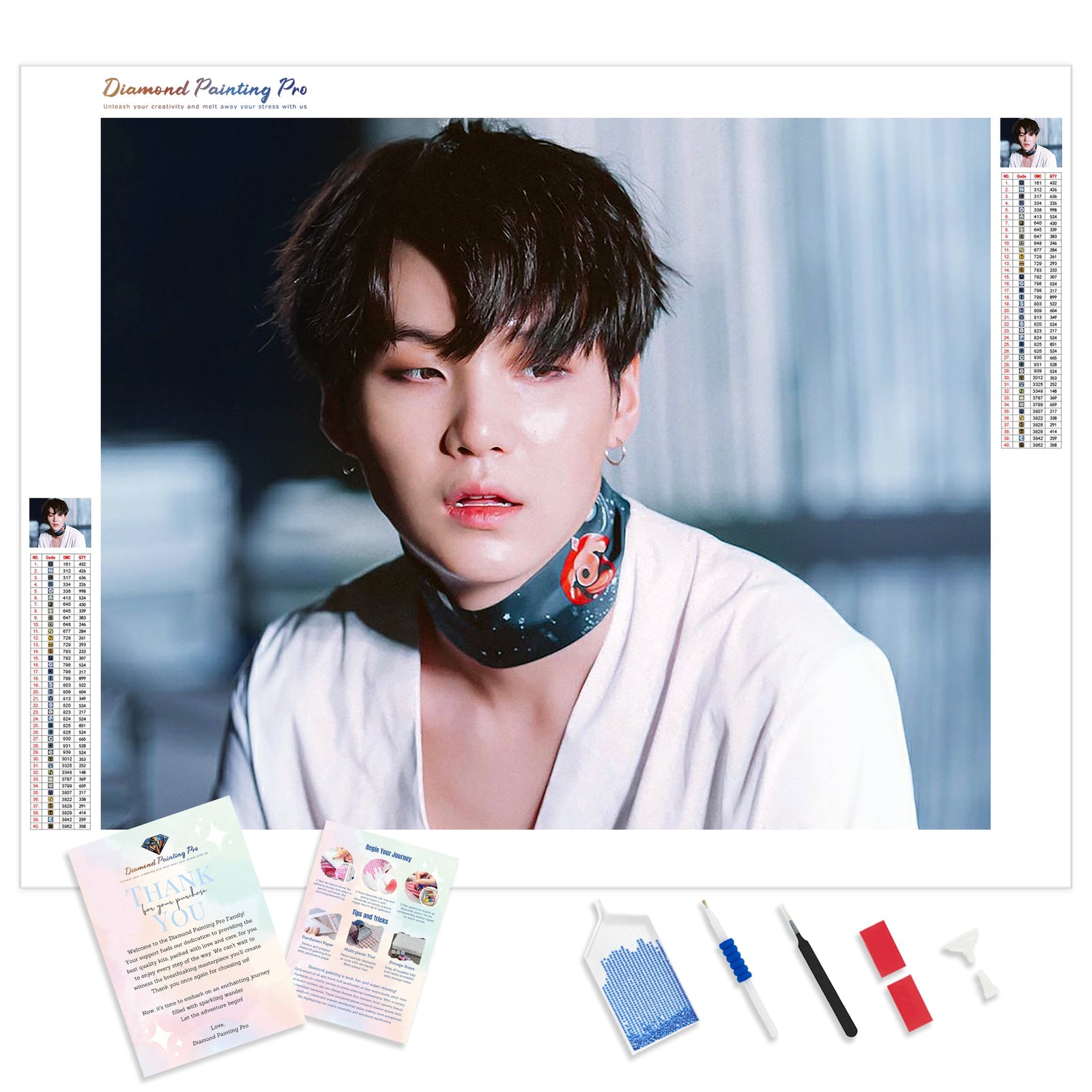 Min yoongi BTS in White | Diamond Painting Kit - Full Drill - Square or Round Diamonds with AB Drills Option