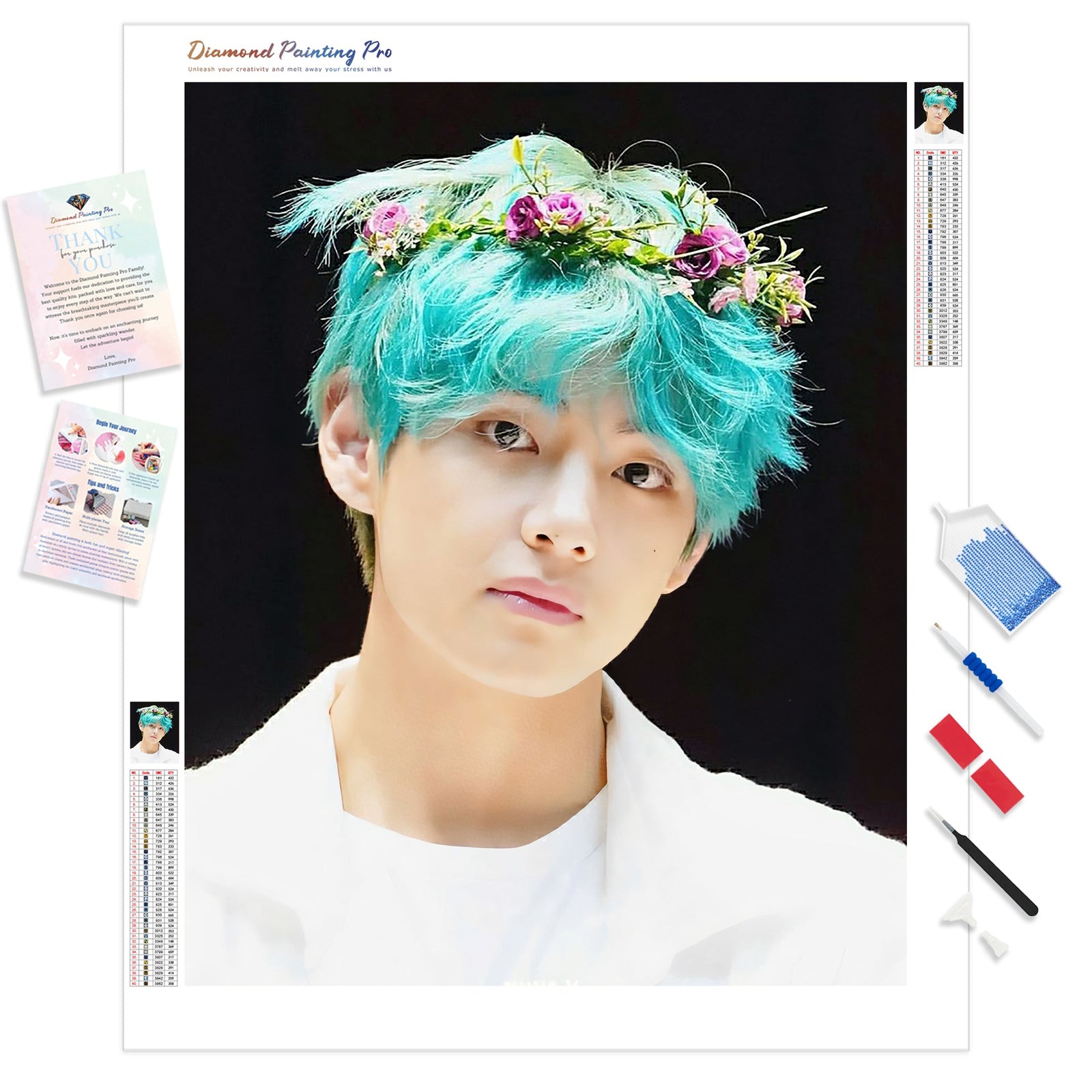 V BTS Green Hair | Diamond Painting Kit - Full Drill - Square or Round Diamonds with AB Drills Option