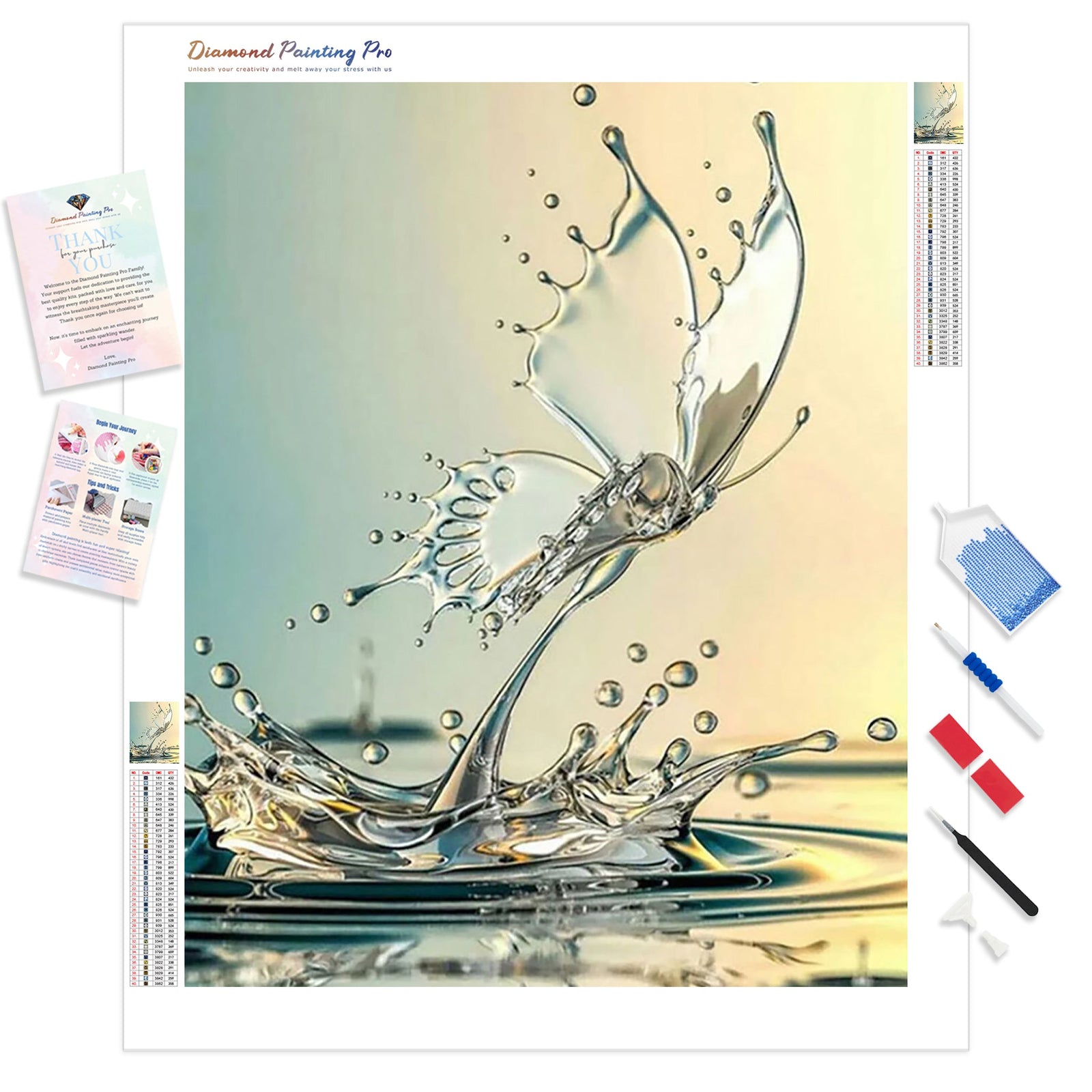 Waterdrop Butterfly | Diamond Painting Kit - Full Drill - Square or Round Diamonds with AB Drills Option