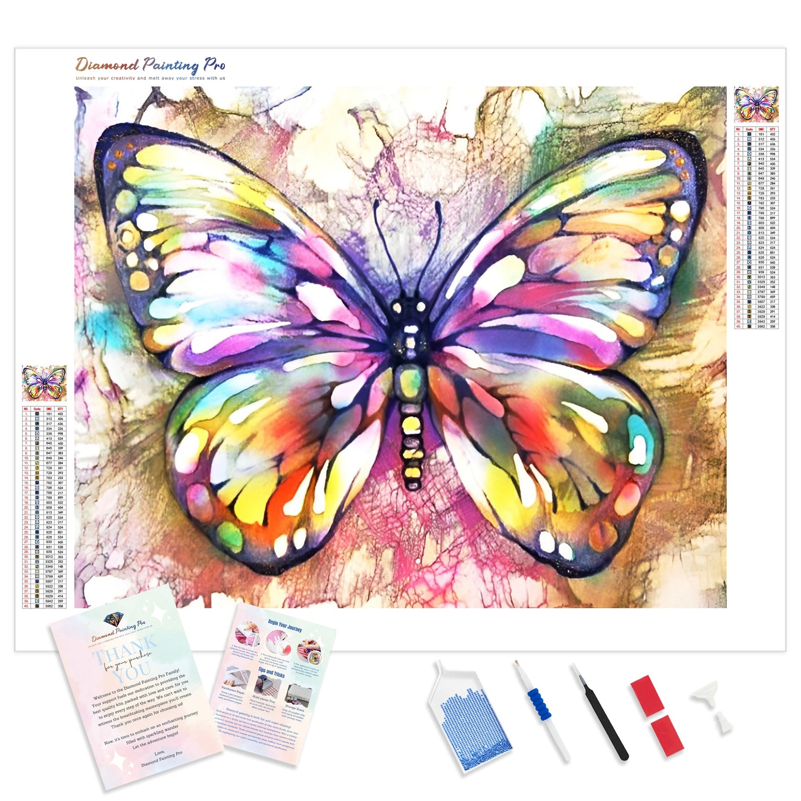 Colorful Butterfly | Diamond Painting Kit - Full Drill - Square or Round Diamonds with AB Drills Option