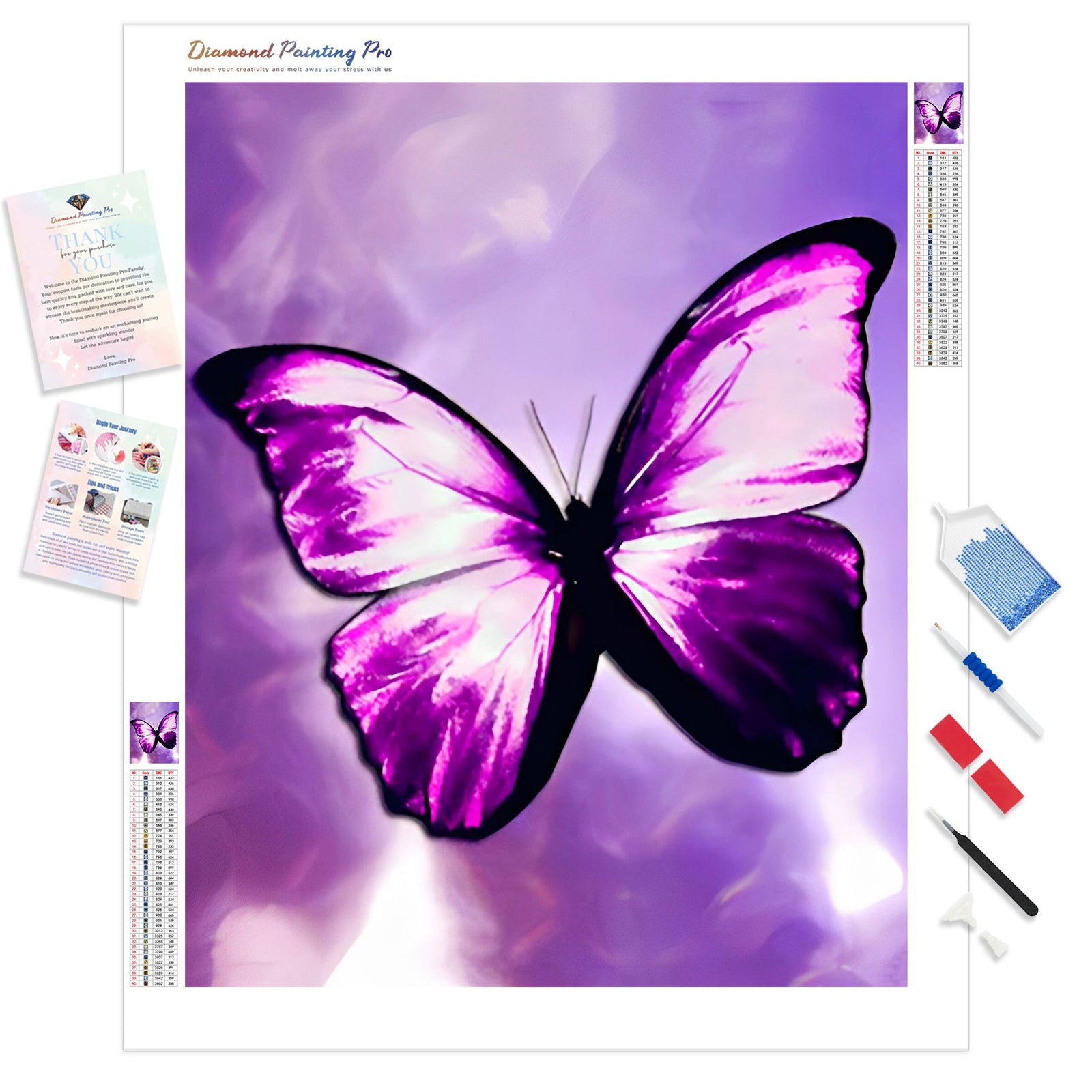 Purple Butterfly | Diamond Painting Kit - Full Drill - Square or Round Diamonds with AB Drills Option