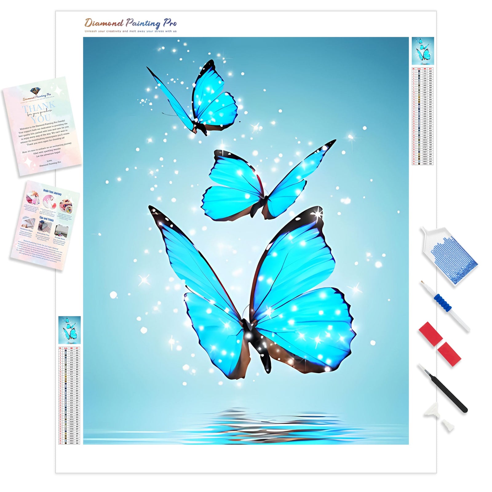 Blue Butterflies | Diamond Painting Kit - Full Drill - Square or Round Diamonds with AB Drills Option