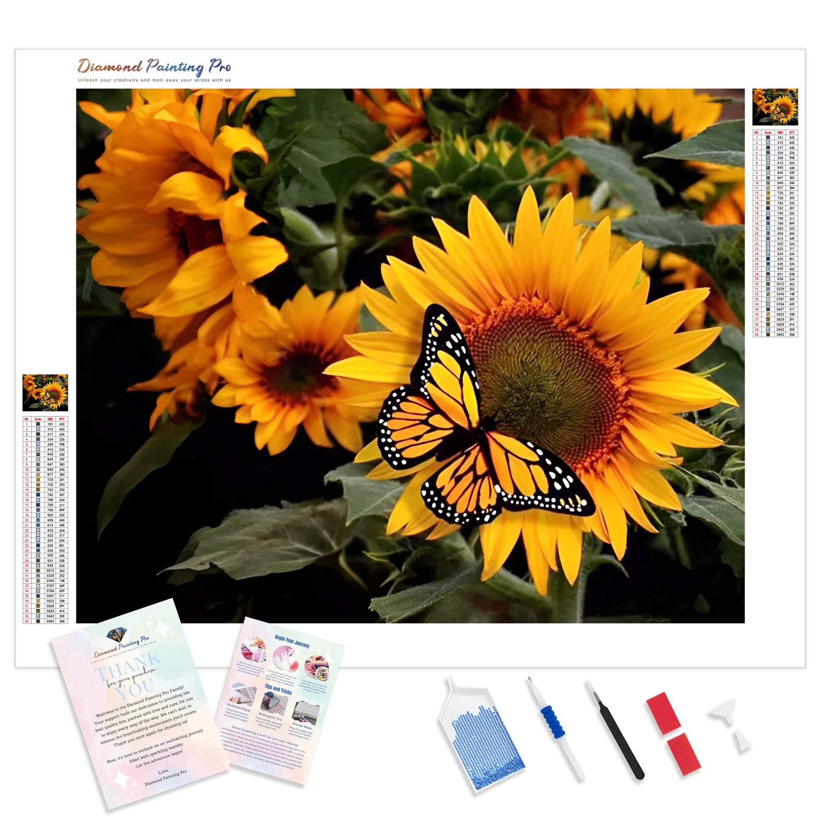 Butterfly By Sunflower | Diamond Painting Kit - Full Drill - Square or Round Diamonds with AB Drills Option